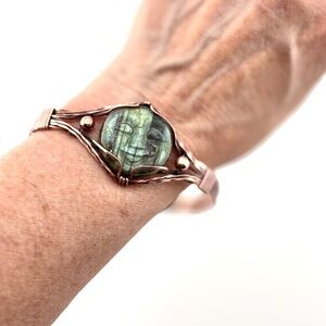 HANDMADE Carved Labradorite Moon Copper Wire Wrapped Statement Bracelet, Artisan